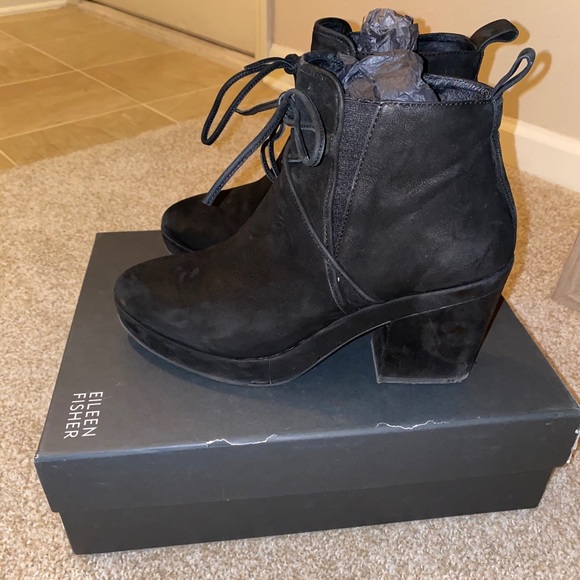 Eileen Fisher Laugh Flatform Bootie in Suede SZ 10 - Picture 6 of 7